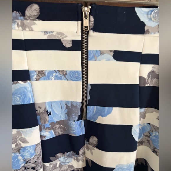 INC Blue Floral / Striped Knee-length Business Casual Circle Pleated Skirt Sz XL - Picture 4 of 8